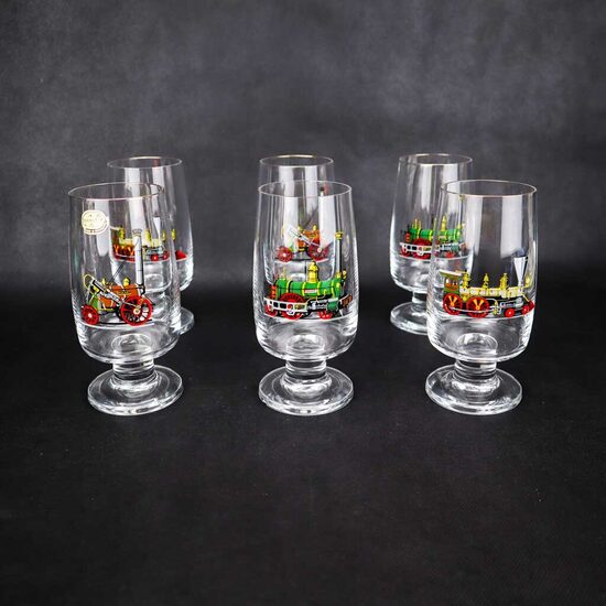 Bohemia glāzes ar lokomotīvēm