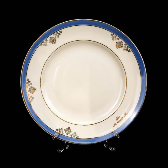 Gludās šķīvji ar zilu malu un tautisku rakstu d.20 cm