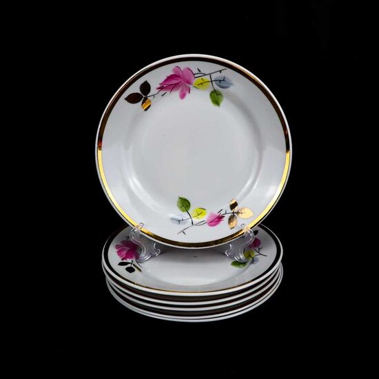 Kūku šķīvji servīze Rīga ar rozā rozi 60.gadi