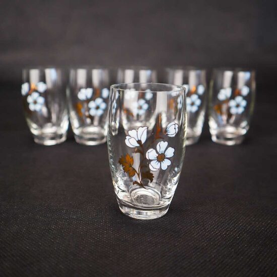 Stikla šotiņi ar zilu puķīšu dekolu